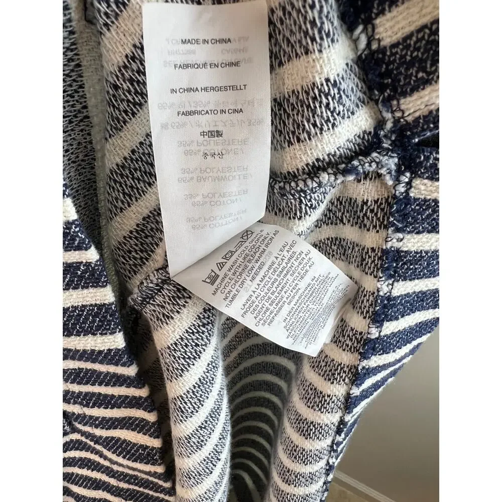 J Crew Baja Blue White Striped Terry Cotton Drawstring Hoodie Sweater B8539 XXS